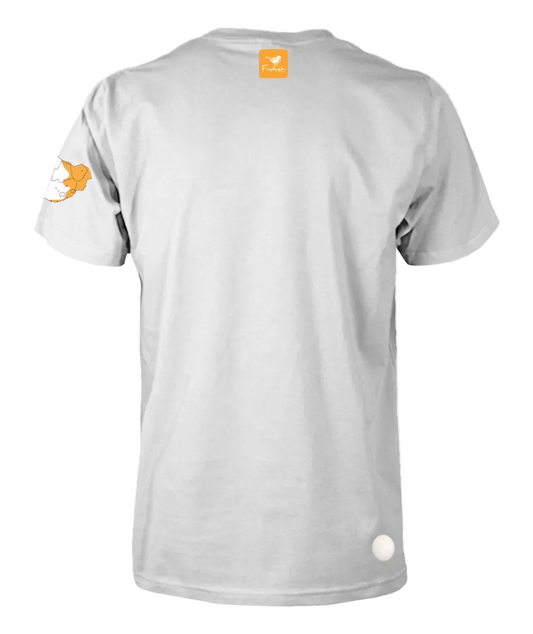 A white short-sleeve t-shirt shown from the back.