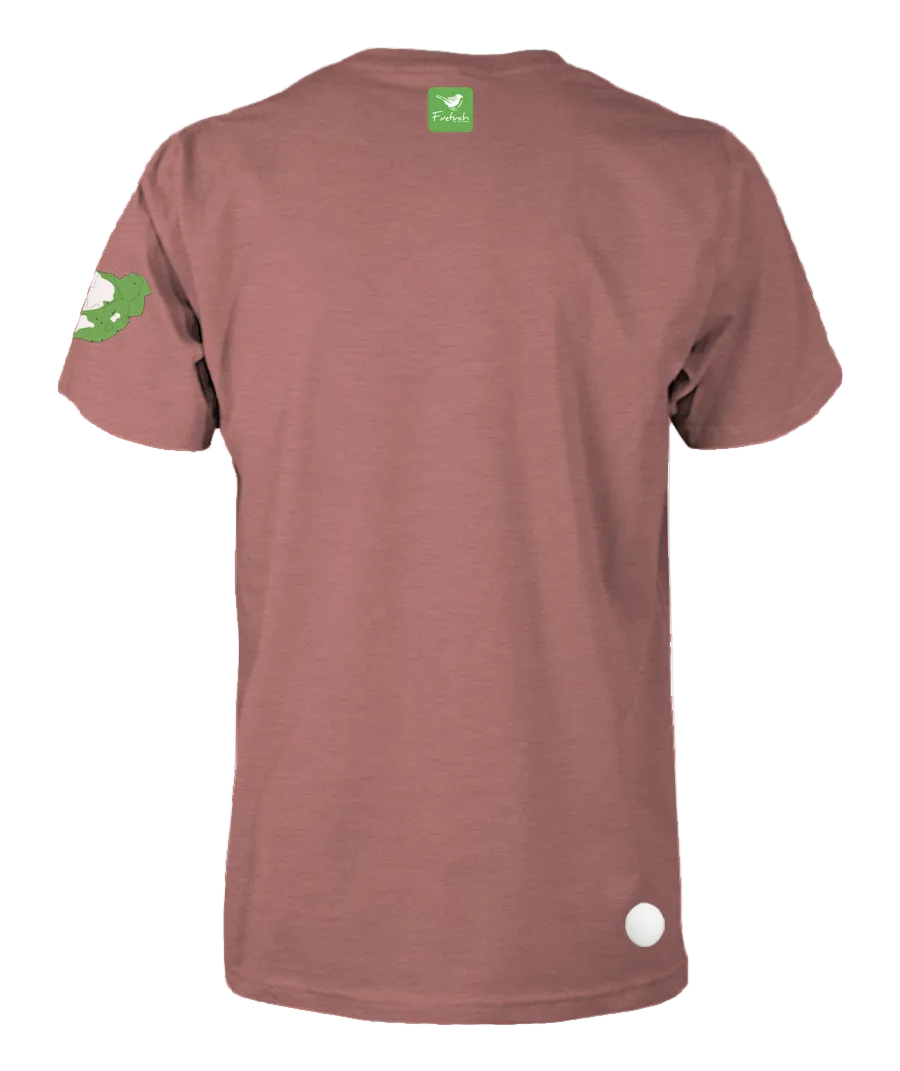 A coral pink short-sleeve t-shirt shown from the back.