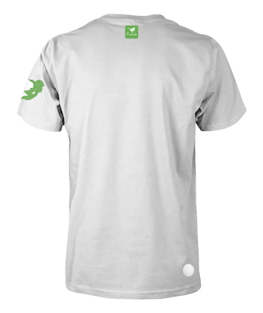 A white short-sleeve t-shirt shown from the back.