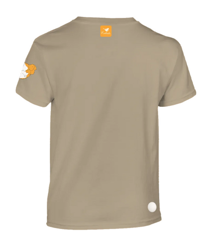 A stone short-sleeve t-shirt shown from the back.