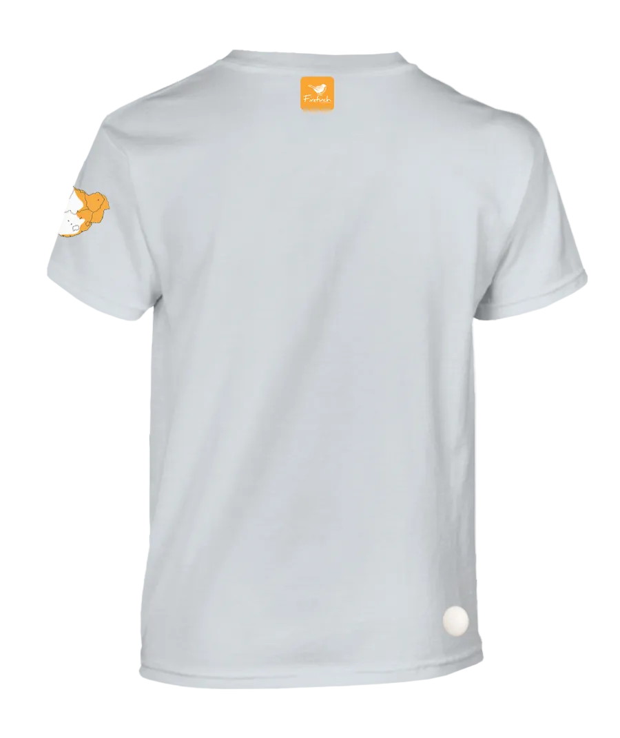A white short-sleeve t-shirt shown from the back.