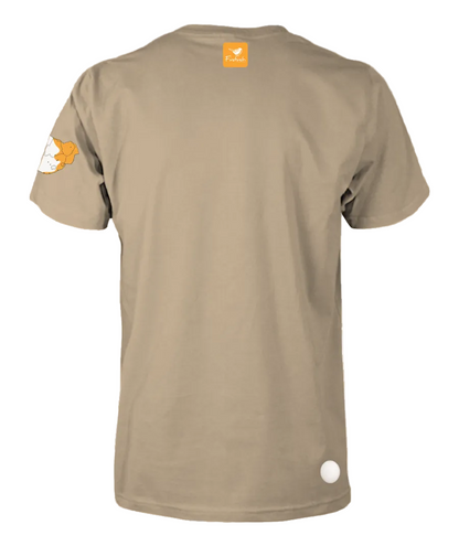 A stone short-sleeve t-shirt shown from the back.