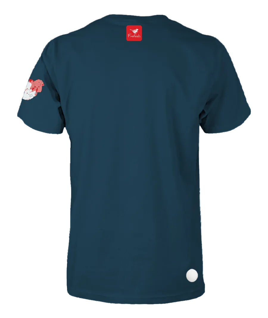 A petrol blue short-sleeve t-shirt shown from the back.