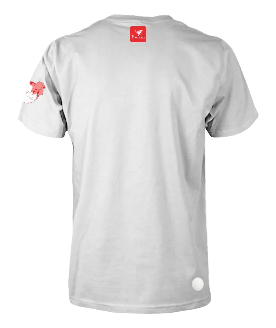 A white short-sleeve t-shirt shown from the back.